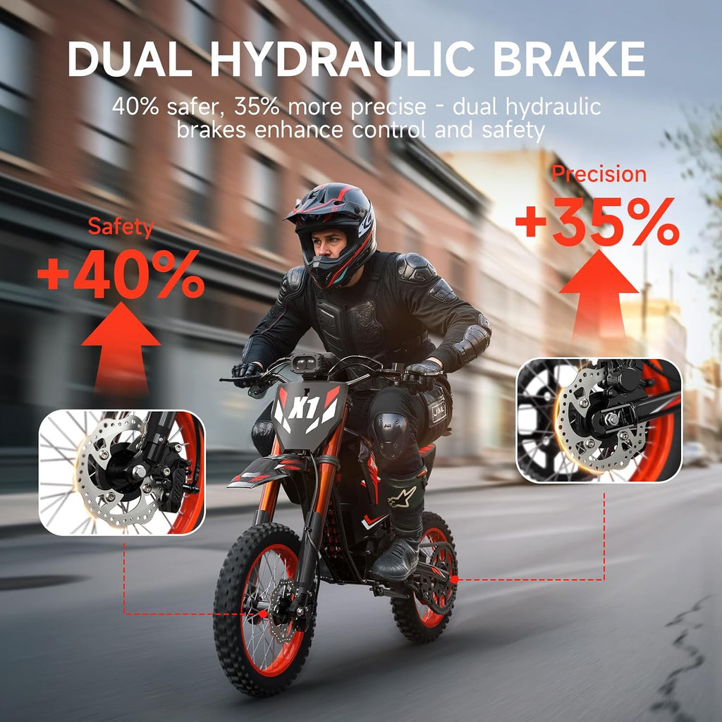 QRONGE X1 Spark Electric Dirt Bike, Electric-Bike with 60V 28.8Ah Battery, 50MPH, Electric Motorcycle for Mountain Off-Road Teens Adults(M)