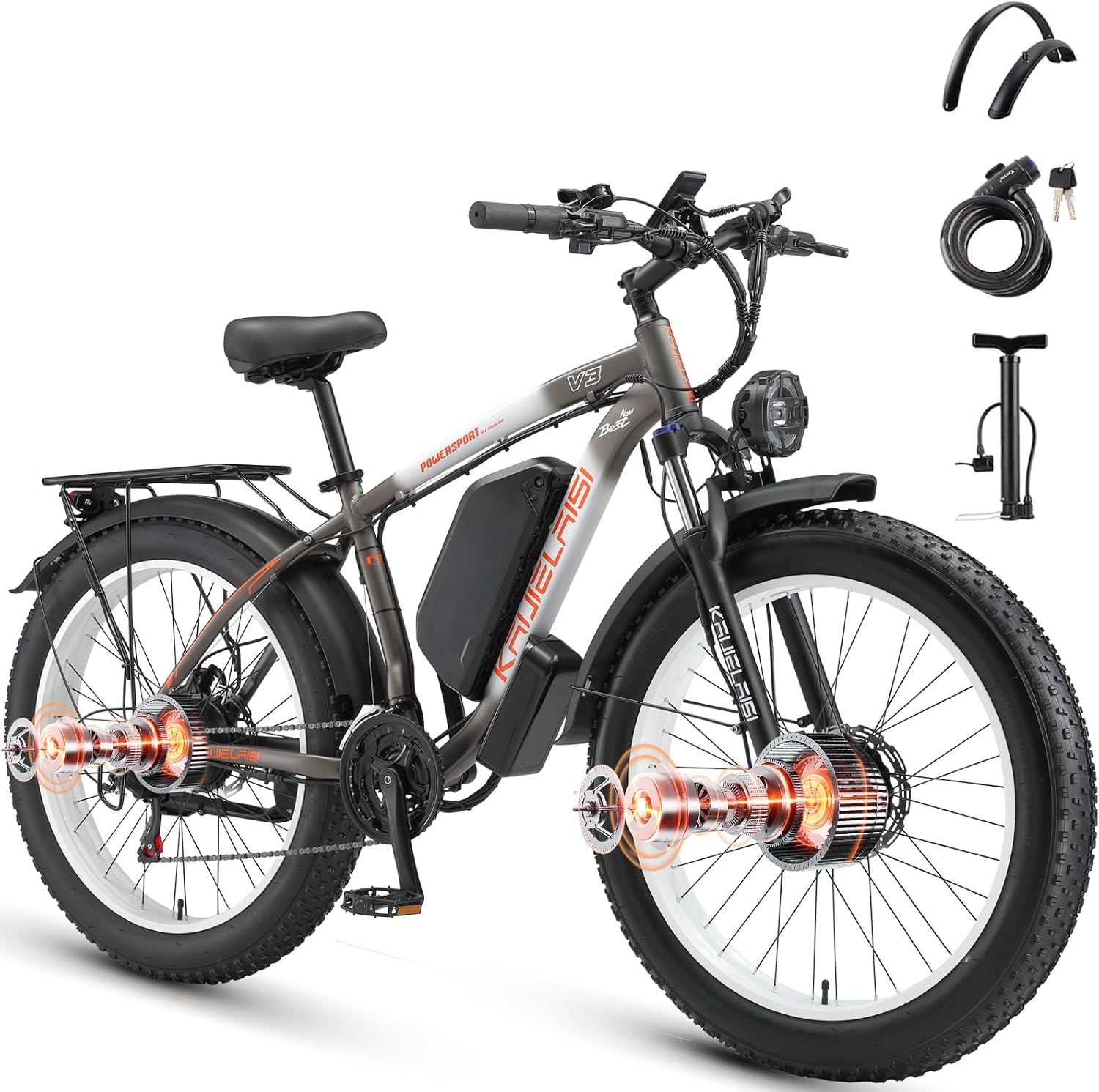AWD Electric Bike for Adults, Peak 4000W Power 26' Fat Tire Ebike, Dual Motor Electric Bicycles, 48V 22.4AH Removable Battery Fast Dual Hydraulic Brakes 21-Speed All Terrain E-Bikes