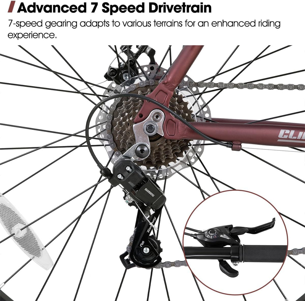 HILAND 700C Road Hybrid Bike, 7 speeds Bikes Urban City Commuter Bicycle with Disc Brake for Men Women Adult Comfortable Bicycle
