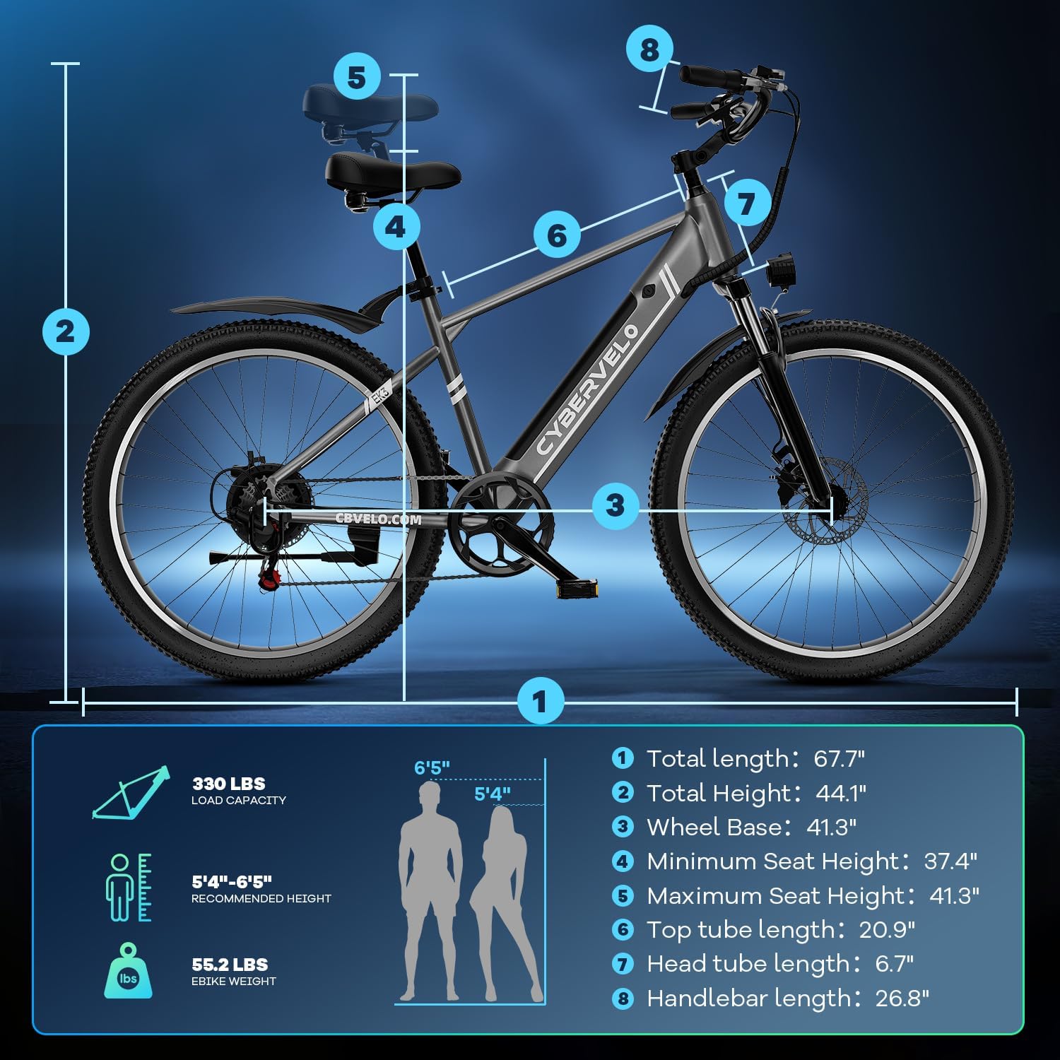 Cybervelo 750W Peak Electric Bike for Adults,up 80 Miles Removable Battery Ebike, 26' Electric E Bike with 7-Speed,Adult Electric Bicycles for Commute Beach Snow Womens/Man All Terrain