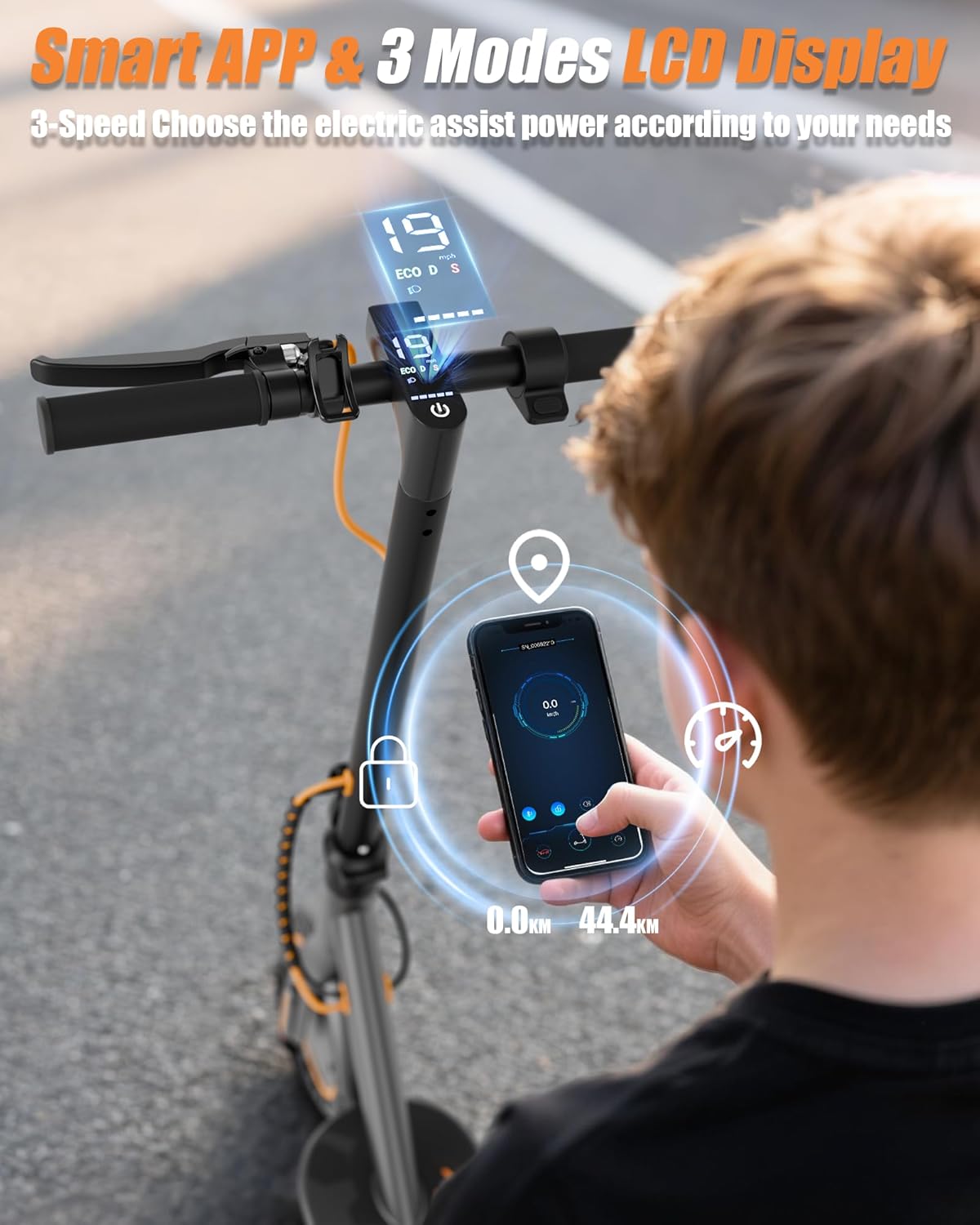 Maxshot Electric Scooter, 8.5' /10' /14' Tire, 16/19/22 Mph Top Speed, 12/16/21/27/28/49/50 Miles Long Range, Folding Escooter for Adults and Kids with Seat Bag, Dual Braking, Dual Suspension, App