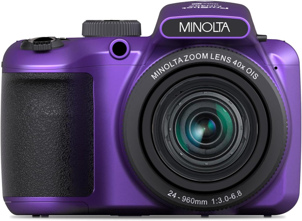 Minolta MN40Z 20MP Digital Camera – 40x Optical Zoom, 1080p FHD Video, 3.0' LCD, Wi-Fi, Face/Smile/Blink Detection – Purple