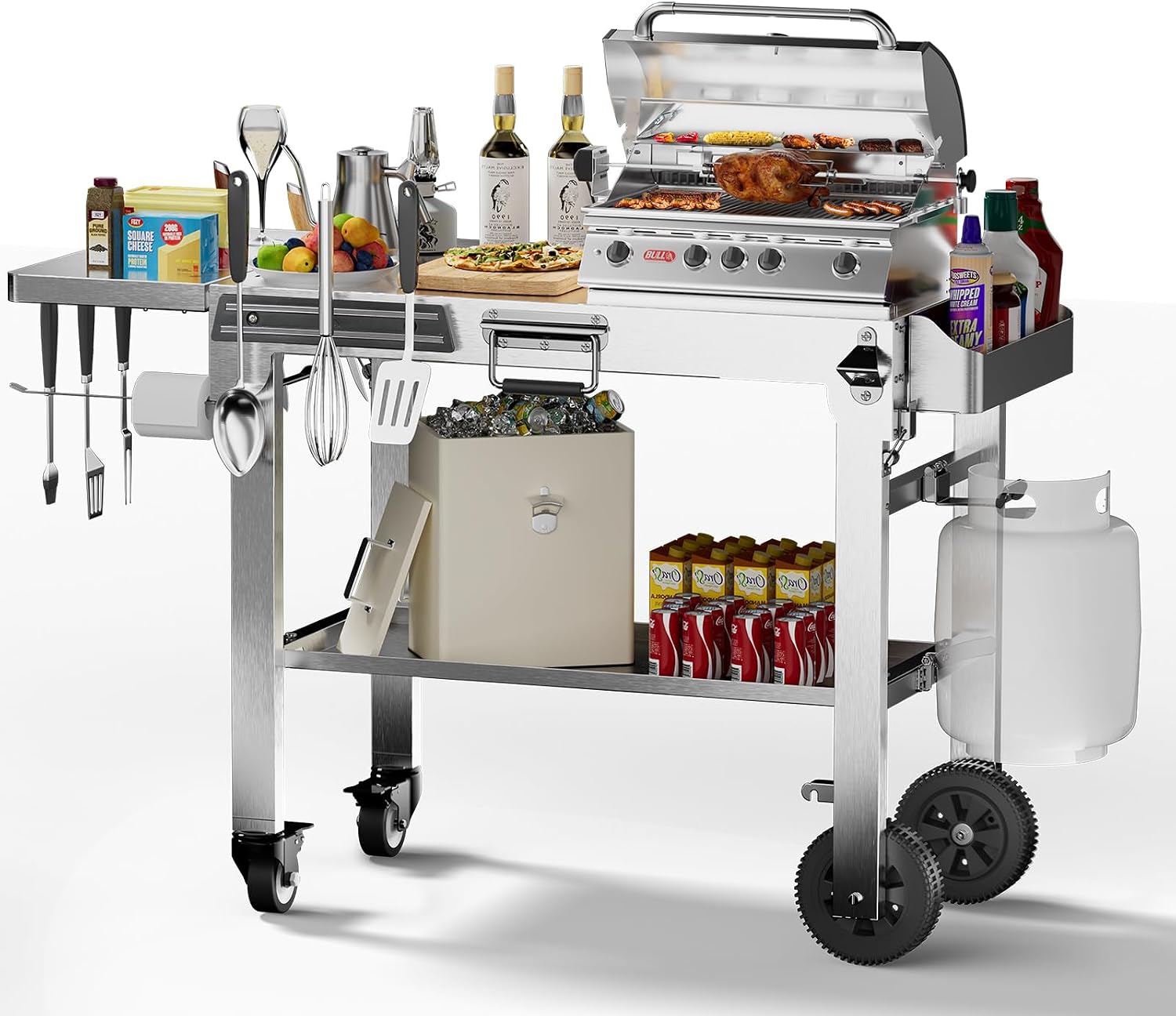 Electactic Food Grade 304 Stainless Steel BBQ Grill Carts fits 22'' Tabletop Griddle, Outdoor grill Table with 4 Foldable Legs, Portable Grill Stand for RV, Camping, Tailgating