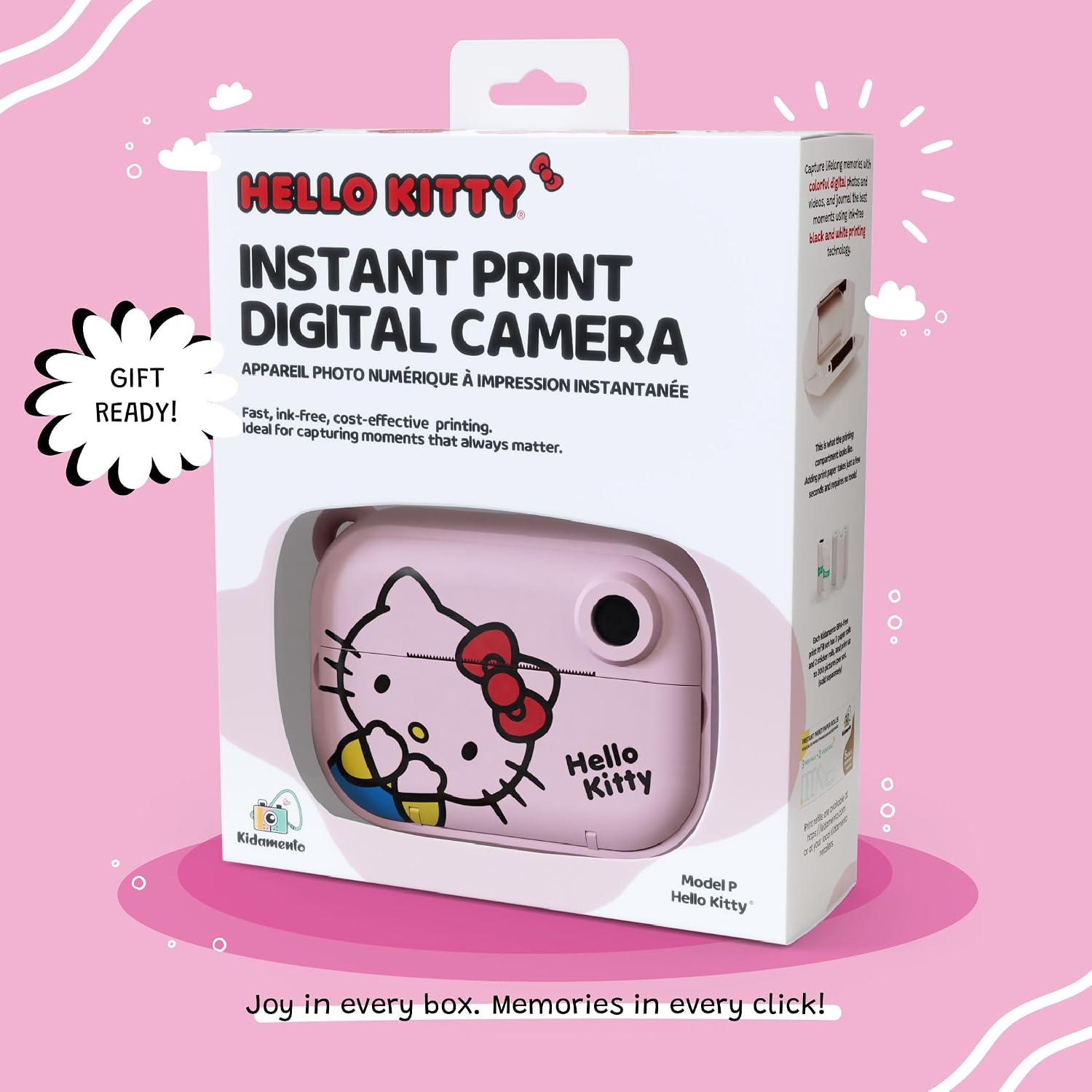 kiimento Sanrio Licensed Instant Print Digital Camera, Best Travel Buddy Hello Kitty, 2.4' HD Screen, Ink-Free B&W Printing, Selfie Lens, 1080p Video, 32GB Memory Card (Model P)