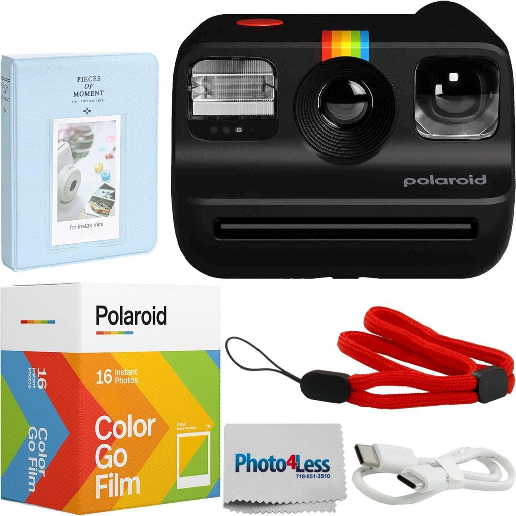 Polaroid Go Generation 2 Mini Instant Film Camera Bundle with Polaroid GO Color Film, Double Pack and Photo Album + Cloth (4 Items) (Black)