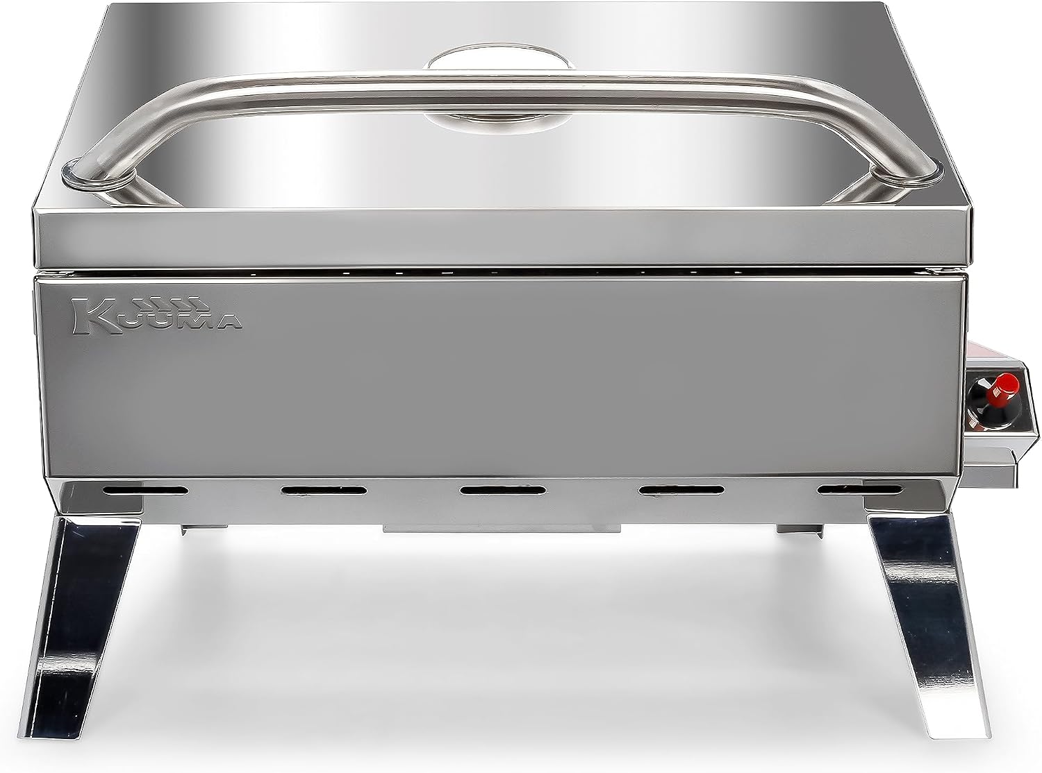 Camco Kuuma Stow N'Go 216 Elite Propane Grill | Features Built-In Thermometer & Push-Button Igniter | Includes Fold Away Legs & Removable Warming Rack | Use as Camping Stove and More (58155)