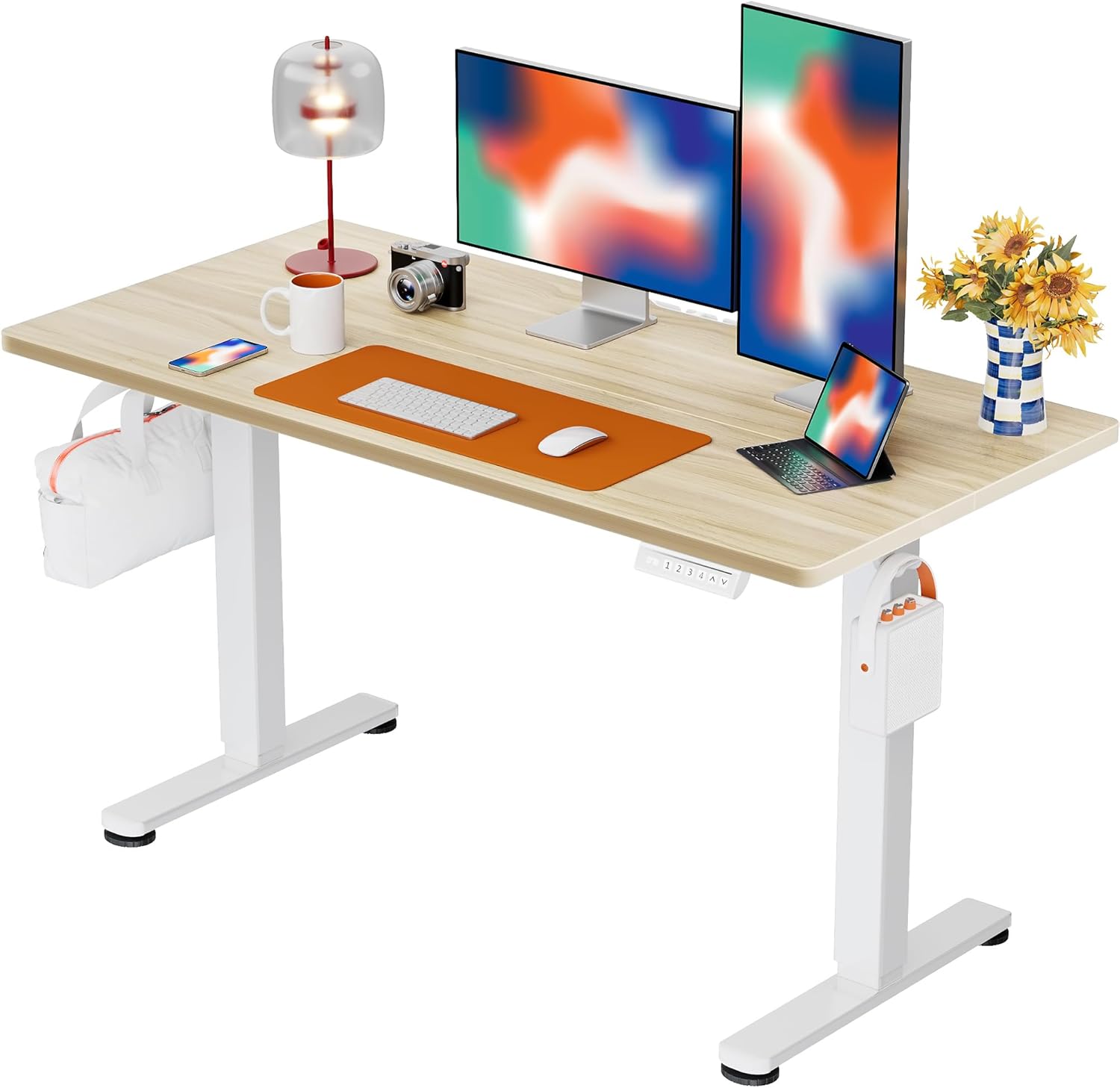 ErGear Height Adjustable Electric Standing Desk, 48 x 24 Inches Sit Stand up Desk, Memory Computer Home Office Desk, Natural