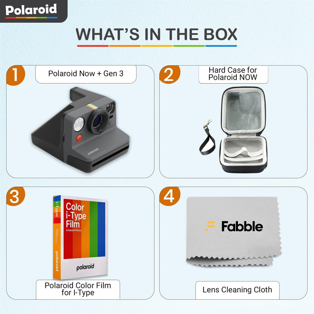 Polaroid Now Generation 3 I-Type Instant Camera (Black) Bundle with Color I-Type Film (8 Exposures), Hard Protective Case and Wrist Strap