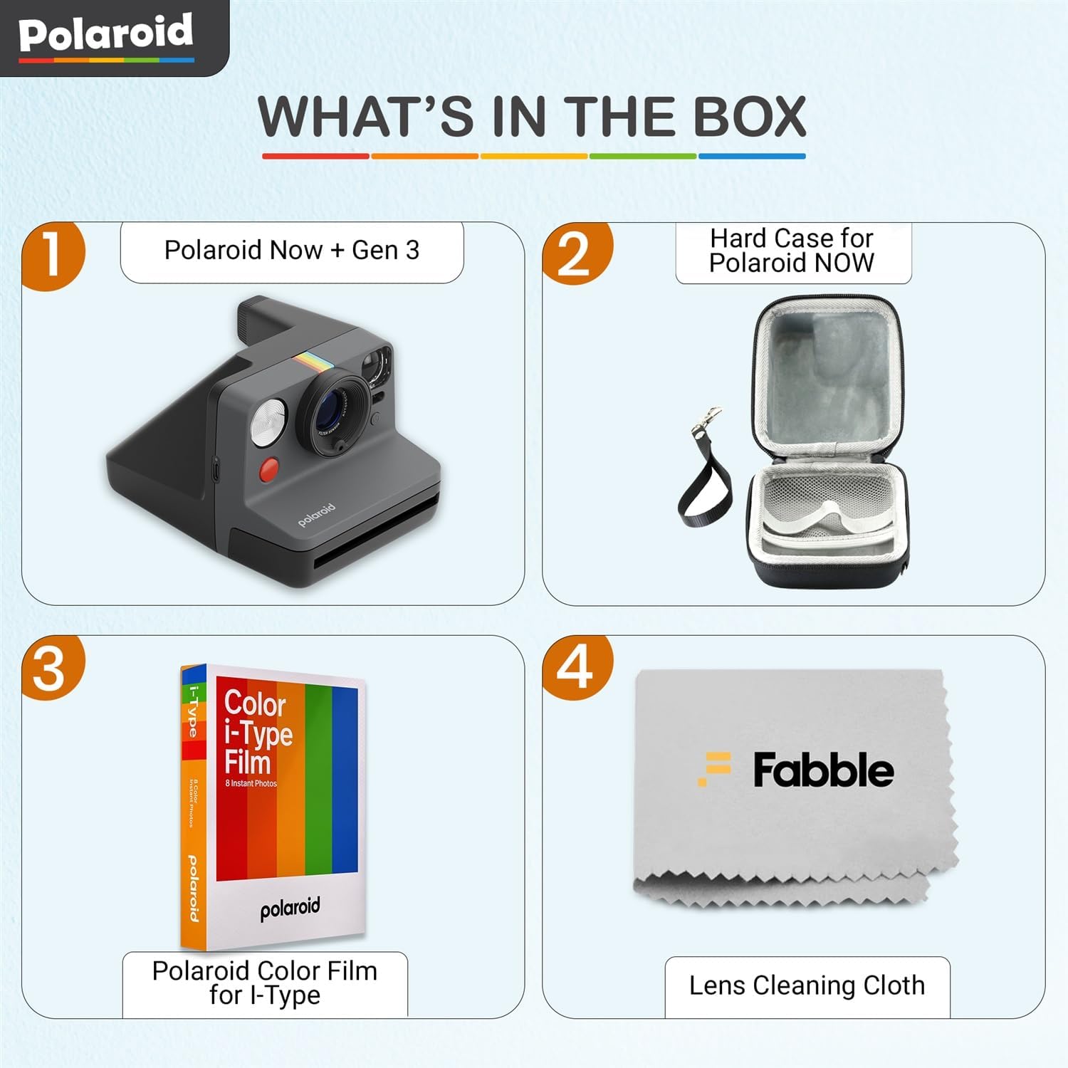 Polaroid Now Generation 3 I-Type Instant Camera (Black) Bundle with Color I-Type Film (8 Exposures), Hard Protective Case and Wrist Strap