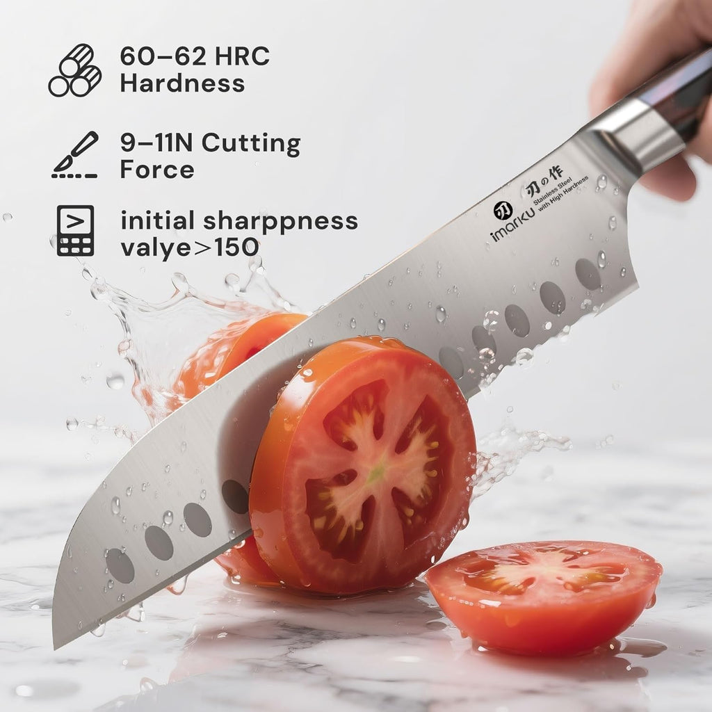imarku Japanese Santoku Knife 7 Inch, Ultra Sharp Chef Knife, Professional Grade Powder High Carbon Steel Forged Kitchen Knife, PakkaWood Ergonomic Handle, Gifts for Women and Men