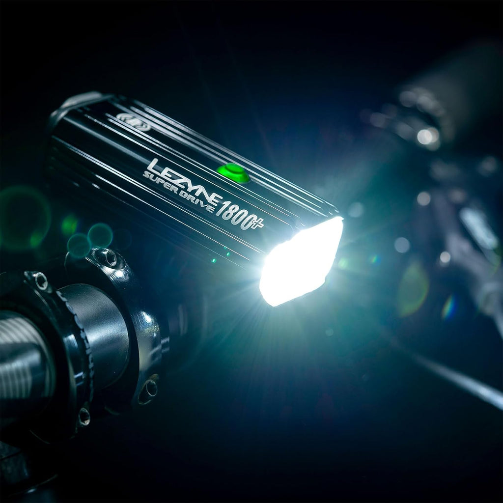 LEZYNE Super Drive Bicycle USB Rechargeable IPX7 White LED Front Light with Multiple Solid & Flash Modes | Integrated Silicone Rubber Strap Mount | Smart Connect