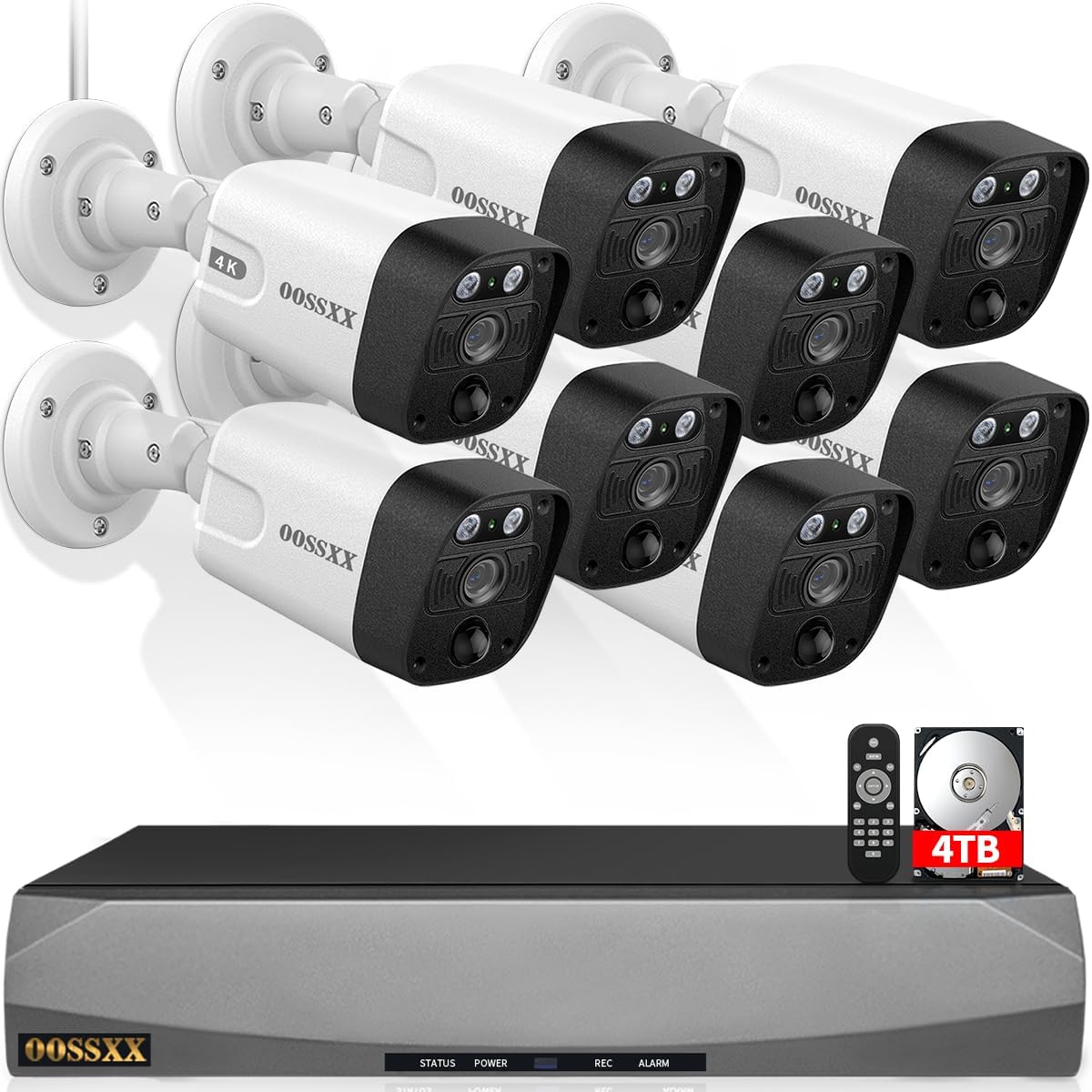 (2026 Update) 4K PoE Security Camera System w/PIR & AI Human Detection, 8CH NVR w/ 4TB HDD, 8 Cameras, 130° Ultra Wide Angle, 60-Day Recording, 2-Way Audio, Remote Control, No Monthly Fee