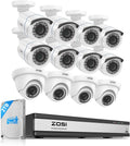 ZOSI 1080p 16 Channel Security Camera System Outdoor with AI Human Vehicle Detect, 12 x 2MP Weatherproof Surveillance CCTV Bullet Dome Camera, H.265+ DVR, 2TB HDD, 80ft Night Vision, 90° View Angle