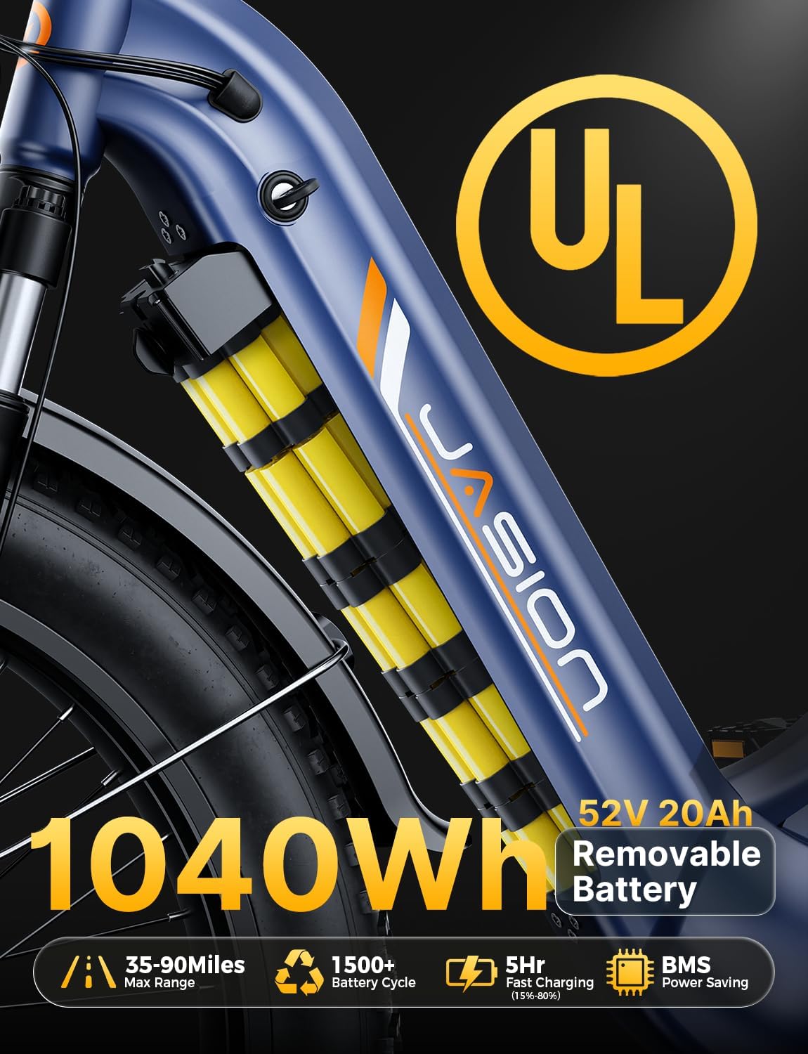 Jasion Thunder PRO/ST Electric Bike,2000W Peak Ebikes for Adults,26''Fat Tire Best Ebike for Men,90 Miles with 1040Wh Battery,35 MPH Max Speed Bicycles,500 lbs Capacity,Certified By UL2849