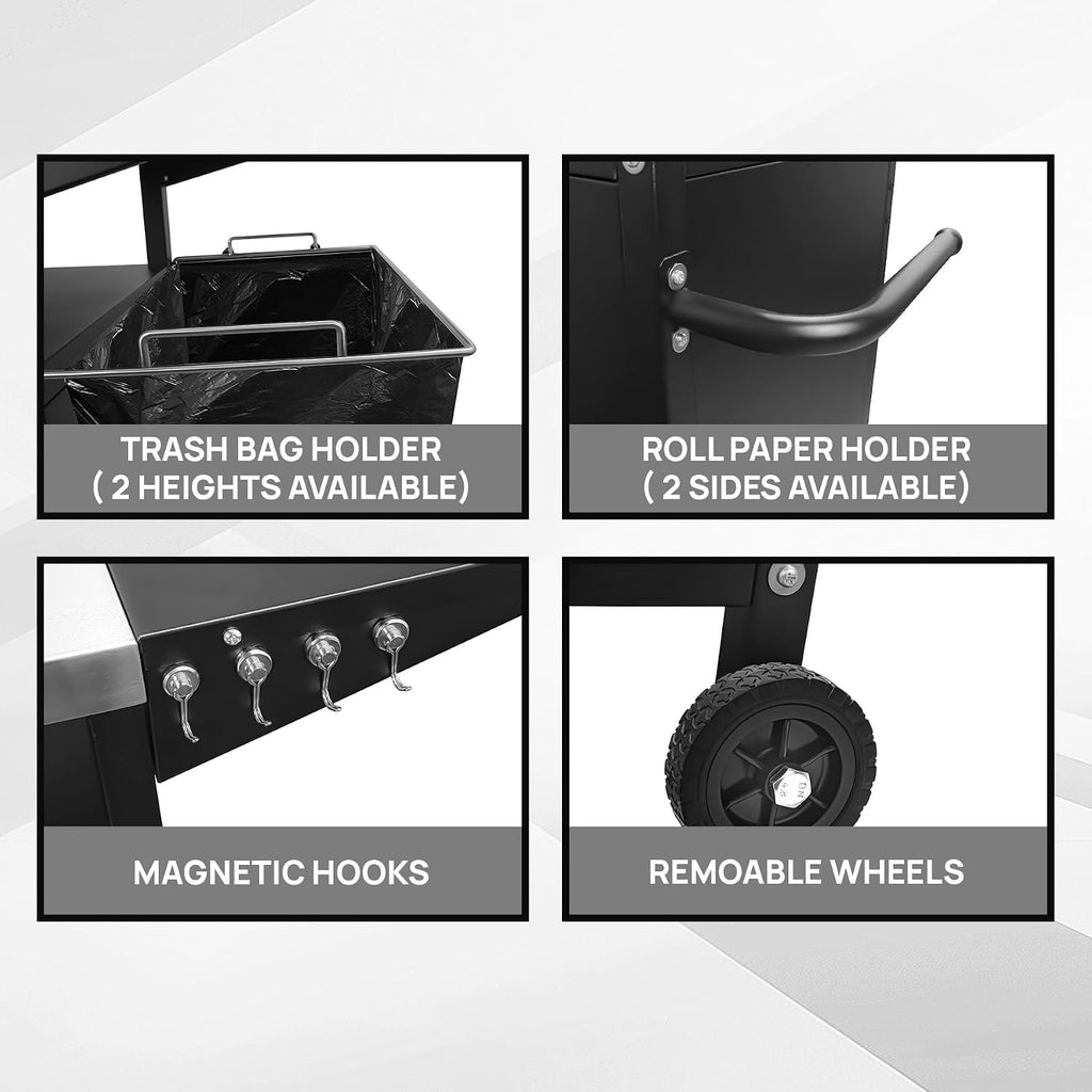 35' H Outdoor Grill Cart- Outdoor BBQ Prep Table, Lockable Wheels & Magnetic Cabinet for Patio, Backyard, Tailgating
