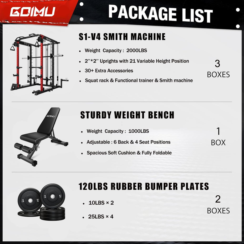 S1-V4 Smith Machine, 2000LBS Power Cage with Cable Crossover System, All-in-One Squat Rack with Smith Bar, Strength Training Equipment for Hone Gym