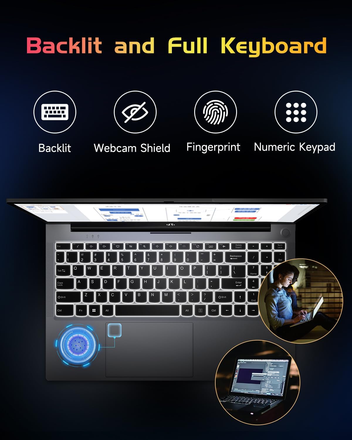 NIMO 15.6 IPS FHD-Laptop, 16GB RAM 1TB SSD Intel Pentium Quad Core N100, Computer with Backlit Keyboard Fingerprint (Beat to i3-1115G4 Up to 3.4GHz) Laptops for Student, Win 11 Sliver