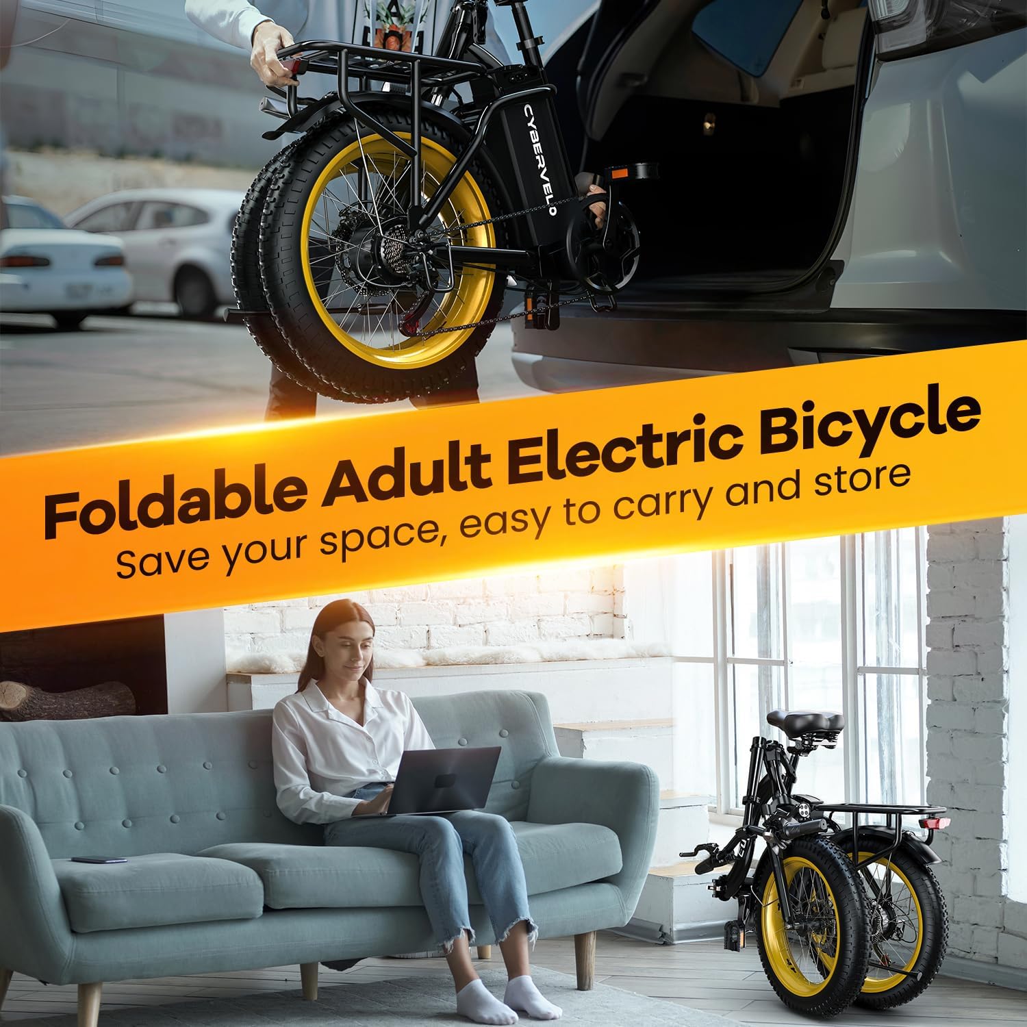 EUYBIKE Folding Electric Bike for Adults with Peak 1000W Motor, 48V 20AH Battery up to 80 Miles, 20' Fat Tire All Terrain Ebike, Front Suspension 7-Speed Commuter E Bike, Step-Thru, UL Certified