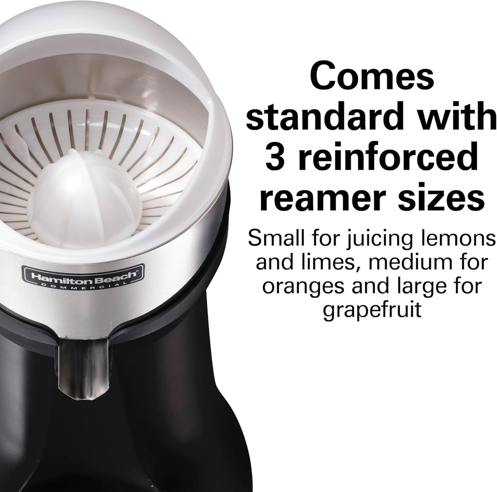 Hamilton Beach Commercial Electric Citrus Juicer from the FreshMark Line, Fills a Glass of Juice in Less than 30 Seconds, Powerful Motor, 3 Reinforced Reamers, NSF Certified, HCJ967R
