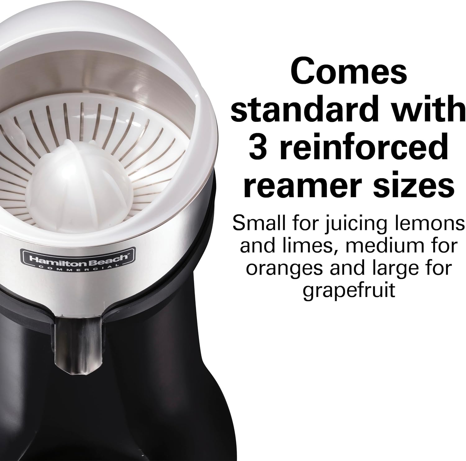 Hamilton Beach Commercial Electric Citrus Juicer from the FreshMark Line, Fills a Glass of Juice in Less than 30 Seconds, Powerful Motor, 3 Reinforced Reamers, NSF Certified, HCJ967R