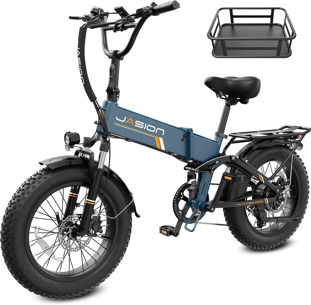 Jasion X Hunter/PRO Electric Bike for Adults,1800W/1400W Peak 20''Fat Tire Foldable Ebike,Folding E Bike Up to 80/70 Miles Range,720/624WH Removable Battery,30 MPH E Bike,Certified by UL2849