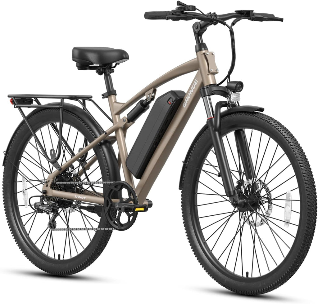 QRONGE Electric Bike for Adults, Full Suspension Ebike, 1000W Peak Motor 486Wh Battery, 28MPH(PAS Mode) Mountain Electric Bicycles, 26'' Tire, 7 Speed, Up to 70 Miles, Zephyr
