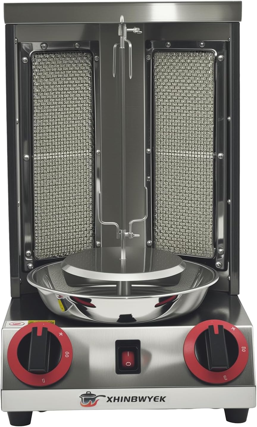 Shawarma Grill Machine Oven Rotisserie Kebab Turkey Machine, Infrared Burner trompo para tacos al pastor，Automatic Rotation,Up to 750°F/400℃,Vertical Skewers, Stainless Steel 110V