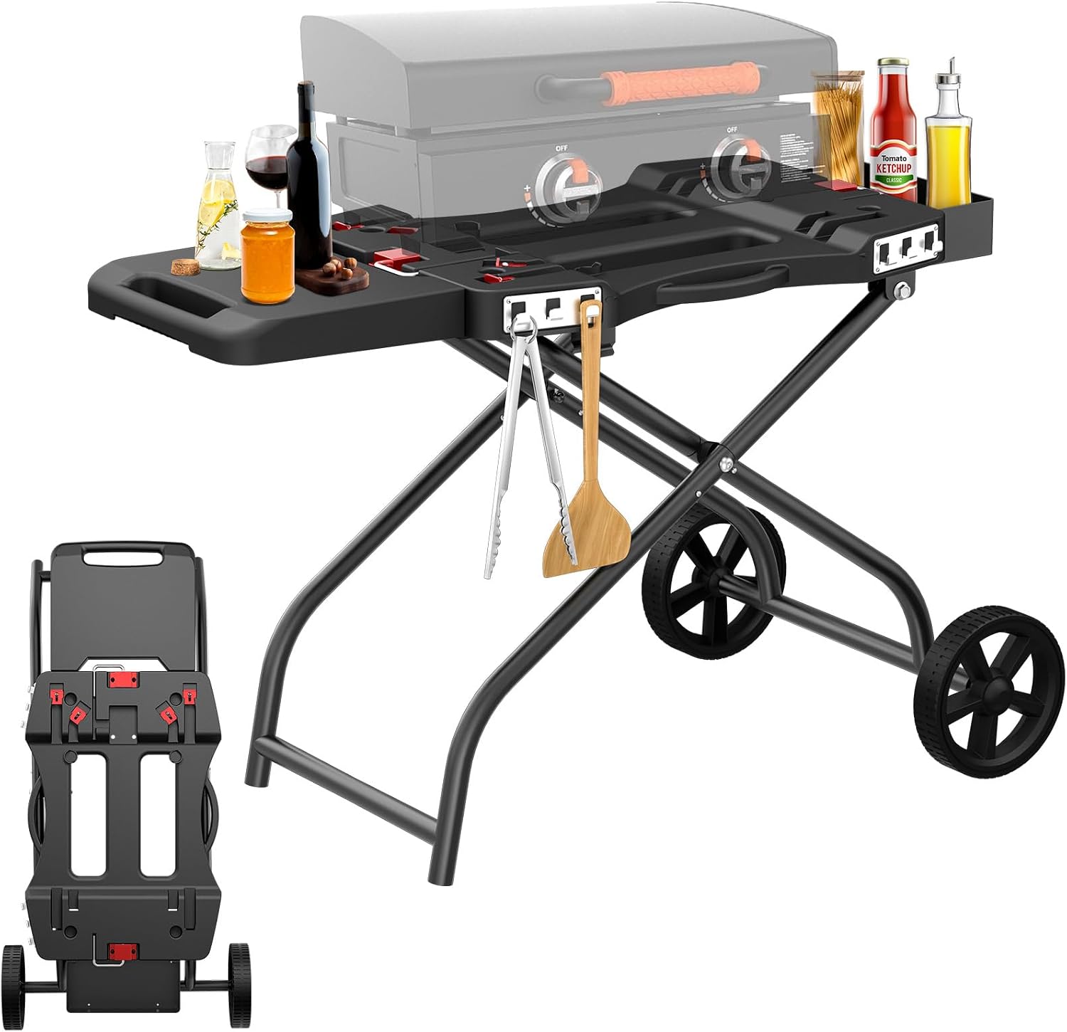 Outdoor Grill Stand for Weber Q1200, Q1000, Q2200, Q2400, Portable Grill Cart for Blackstone 17'& 22' Table Top Griddles, for Weber Grill,Griddle Stand for Blackstone,for Travel and Camping