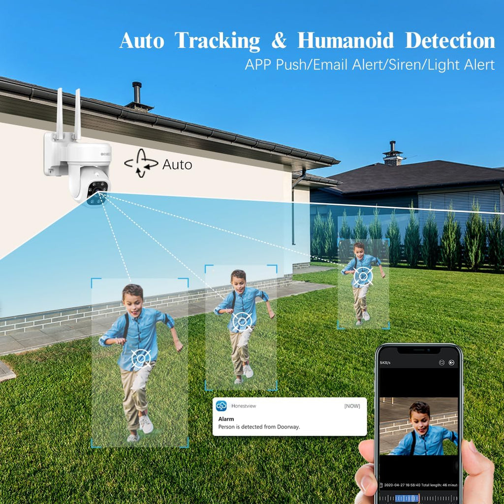 (2026 Update) 5MP PT Wireless Security Camera System with AI Human Tracking, Dual-Band 2.4G&5G WiFi, 130° Wide Angle, 2-Way Audio, No Monthly Fee, Outdoor Home Security Kit