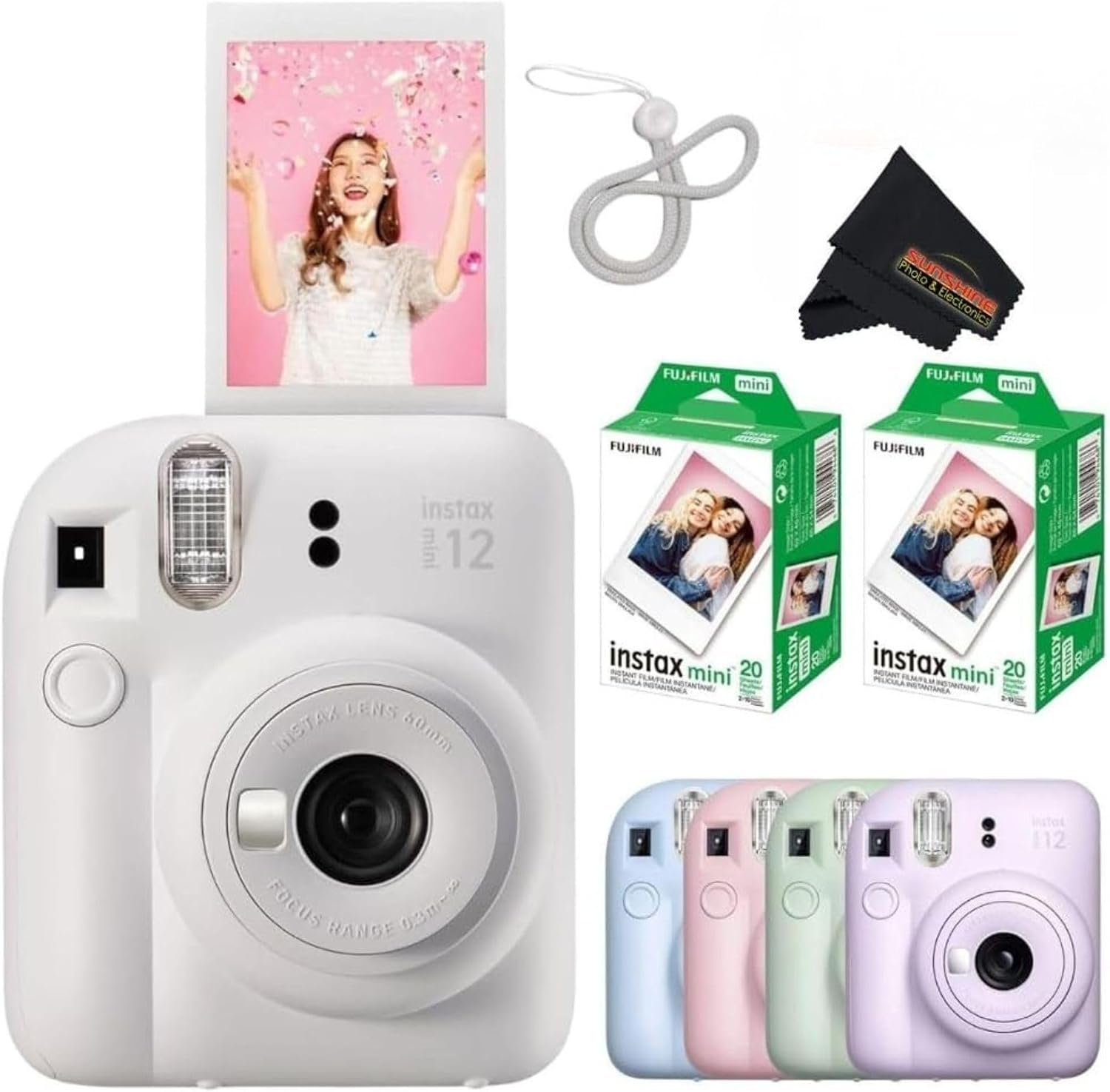 Fujifilm Instax Mini 12 Instant Camera (Clay White w/ 2X Twin Packs)