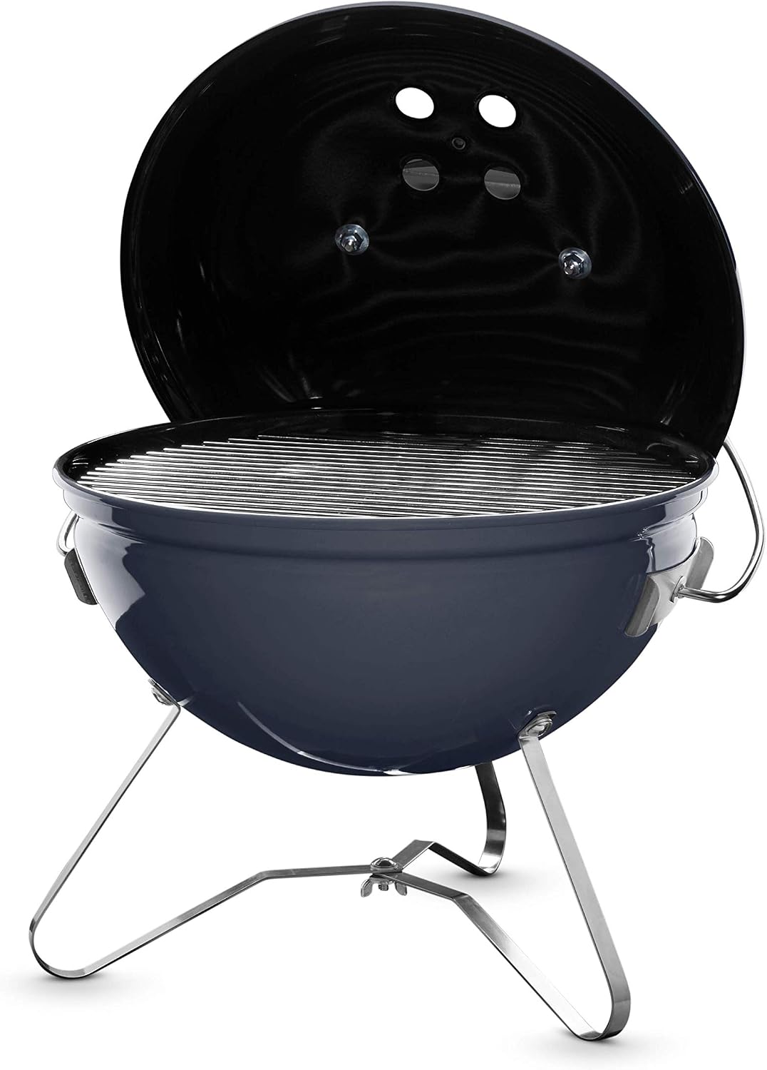 Weber Smokey Joe Premium Charcoal Grill Barbeque, 37cm | Portable BBQ Grill with Tuck-N-Carry Lid Cover & Plated Steel Legs | Folding Outdoor Cooker | Porcelain-Enamelled Bowl - Slate Blue (1126804)