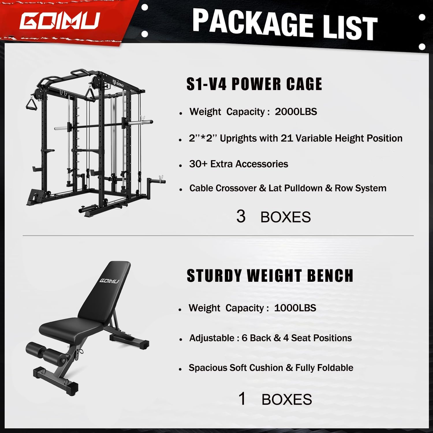 S1-V4 Smith Machine, 2000LBS Power Cage with Cable Crossover System, All-in-One Squat Rack with Smith Bar, Strength Training Equipment for Hone Gym