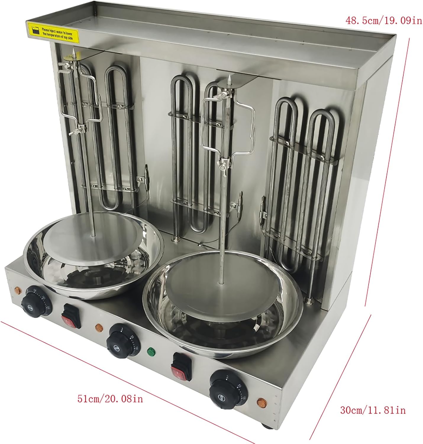 Electric Shawarma Grill Machine with 3 Burners Electric Turkish Barbecue Machine Vertical Rotating Broiler for Commercial and Home Use 110V 3600W