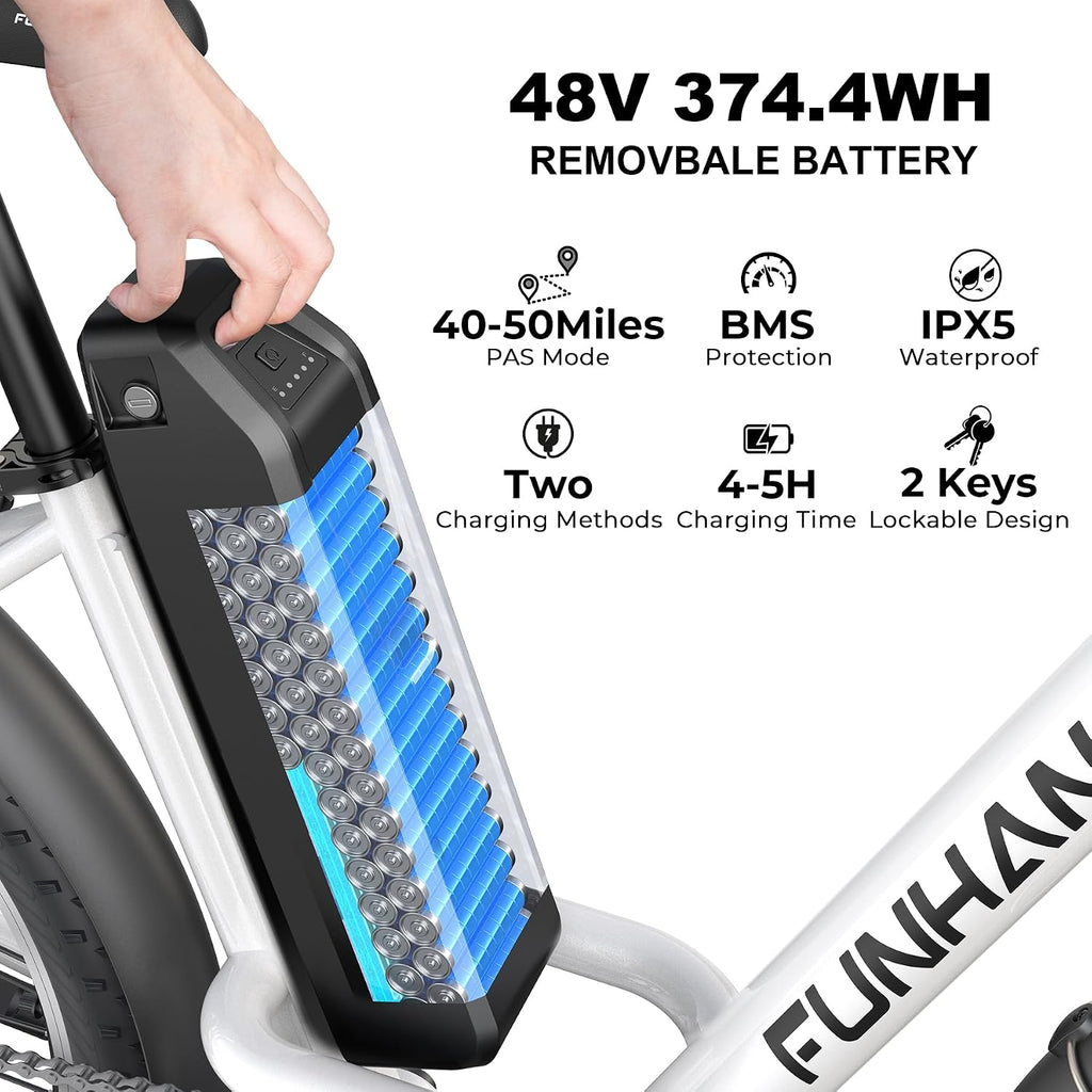 Funhang Electric Bike for Adults, 26' City Cruiser Ebike with 1000W Peak Motor, 20MPH 50 Miles Commuter Adult Electric Bicycles with 48V Battery, Adjustable Stem, 7-Speed, UL 2849 Certified