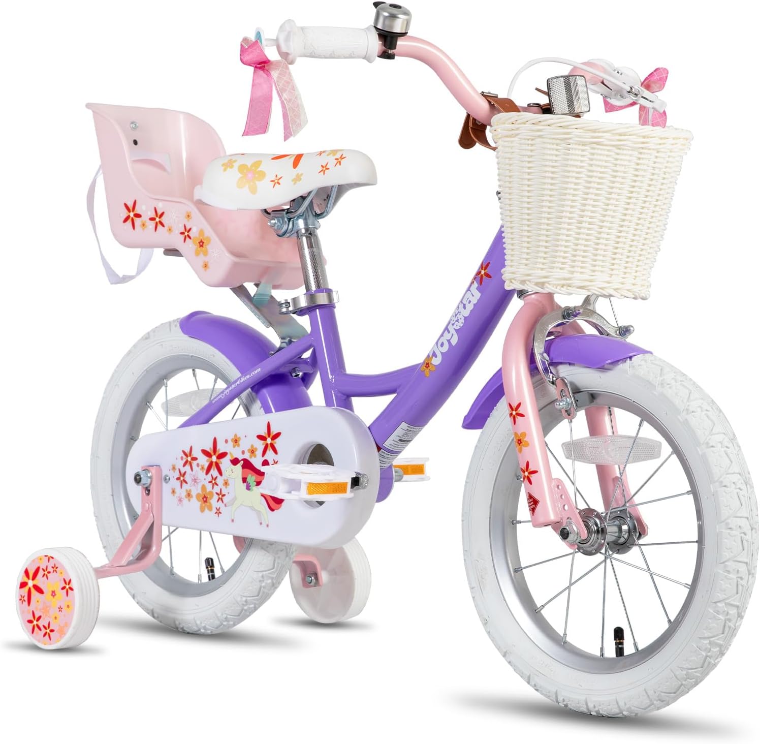 JOYSTAR Unicorn Kids Bike for Girls Ages 2-9 Years Old, 12 14 16 18 Inch Kids Bike with Training Wheels, Doll Seat, Streamers and Basket, Toddler Girl Bicycle, Multiple Colors