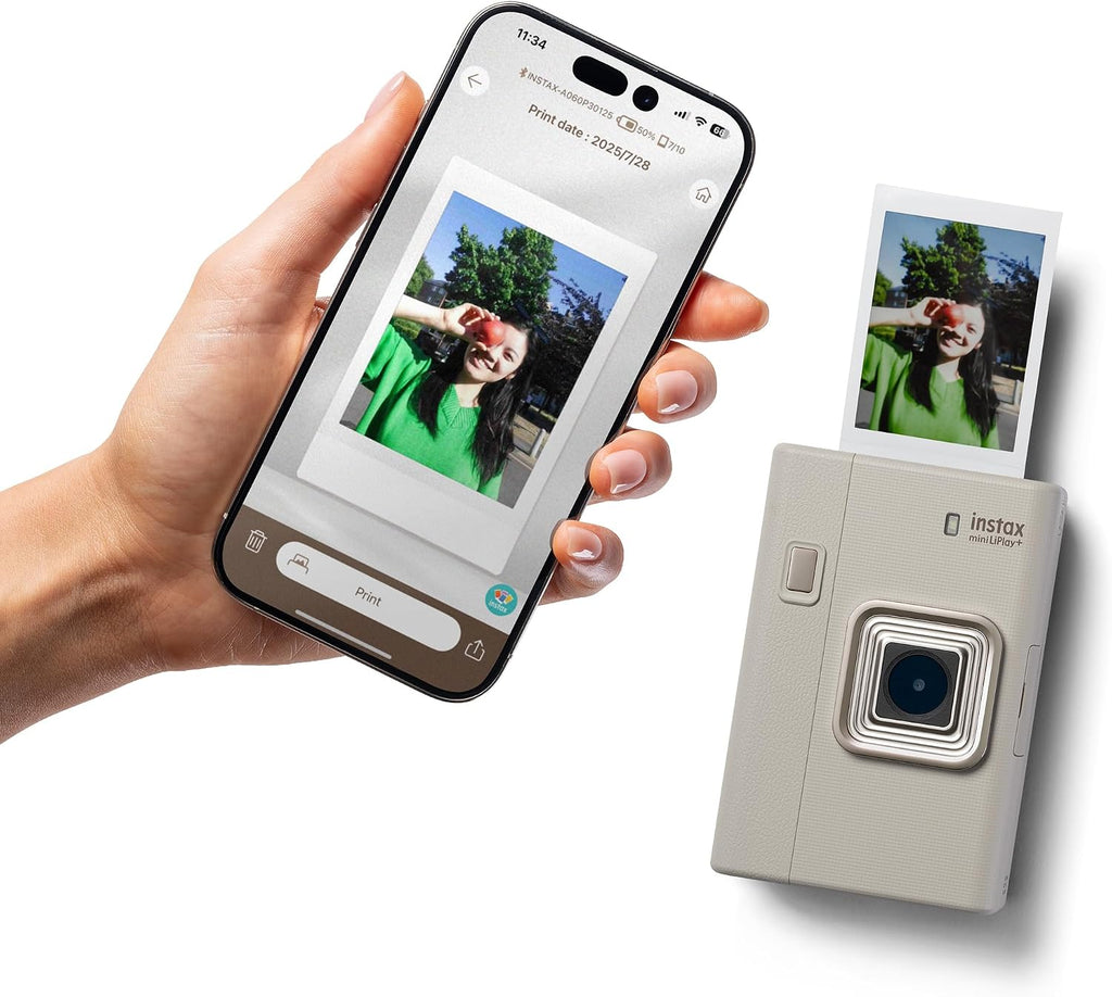 FUJIFILM instax mini LiPlay+ Hybrid Instant Camera - Sand Beige