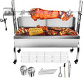 176LBS Stainless Steel Rotisserie Grill with Wind Deflector, 25W Motor Small Pig Lamb Rotisserie Roaster, 46 Inch BBQ Charcoal Rotisserie Roaster Grill for Camping Outdoor Kitchen