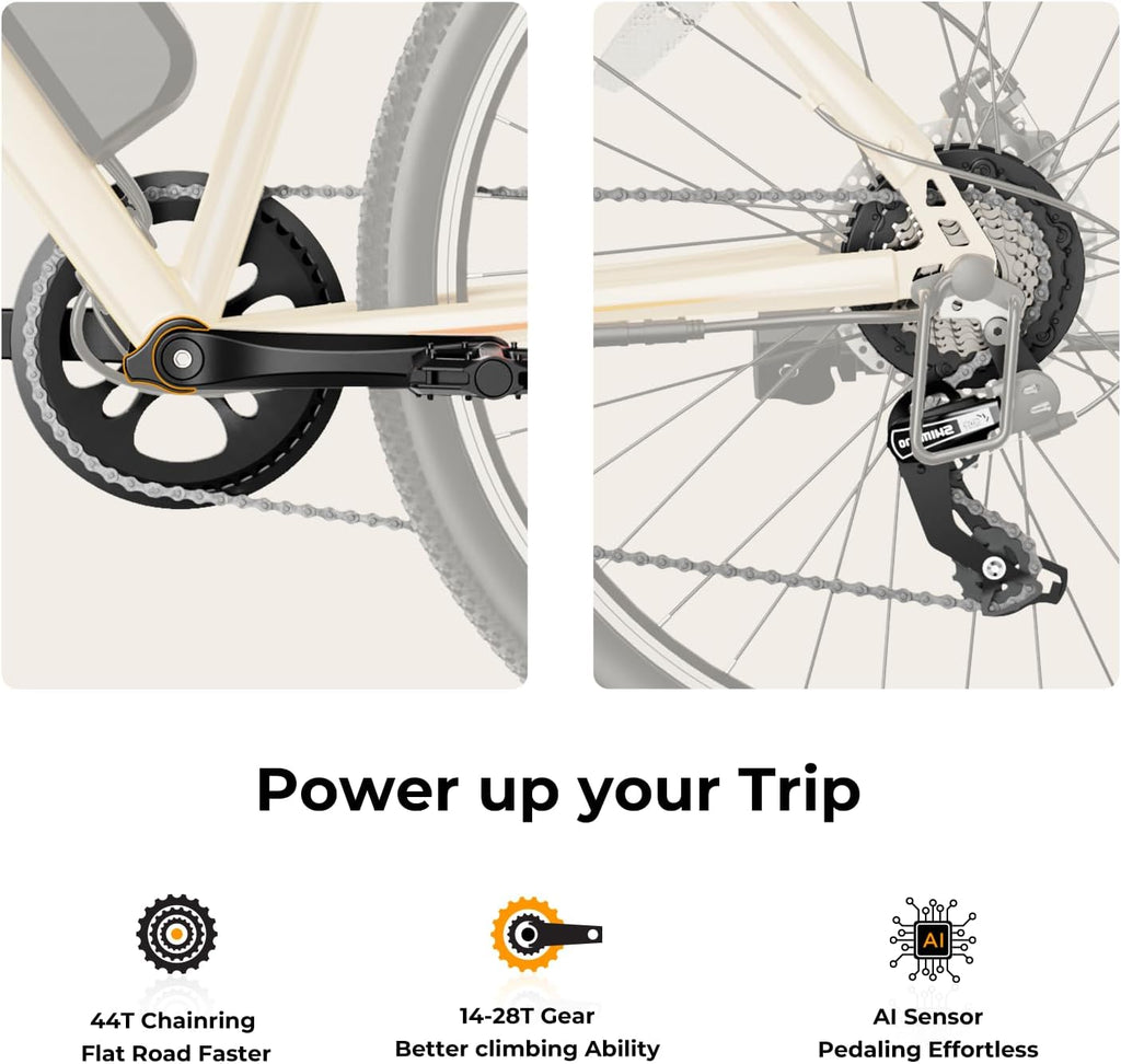 Jasion EB5 Electric Bike for Adults with Peak 750W Brushless Motor, 40Miles 20MPH Commuting Electric Mountain Bike with 360Wh Removable Battery, 7-Speed, 26' Tires and Front Fork Suspension