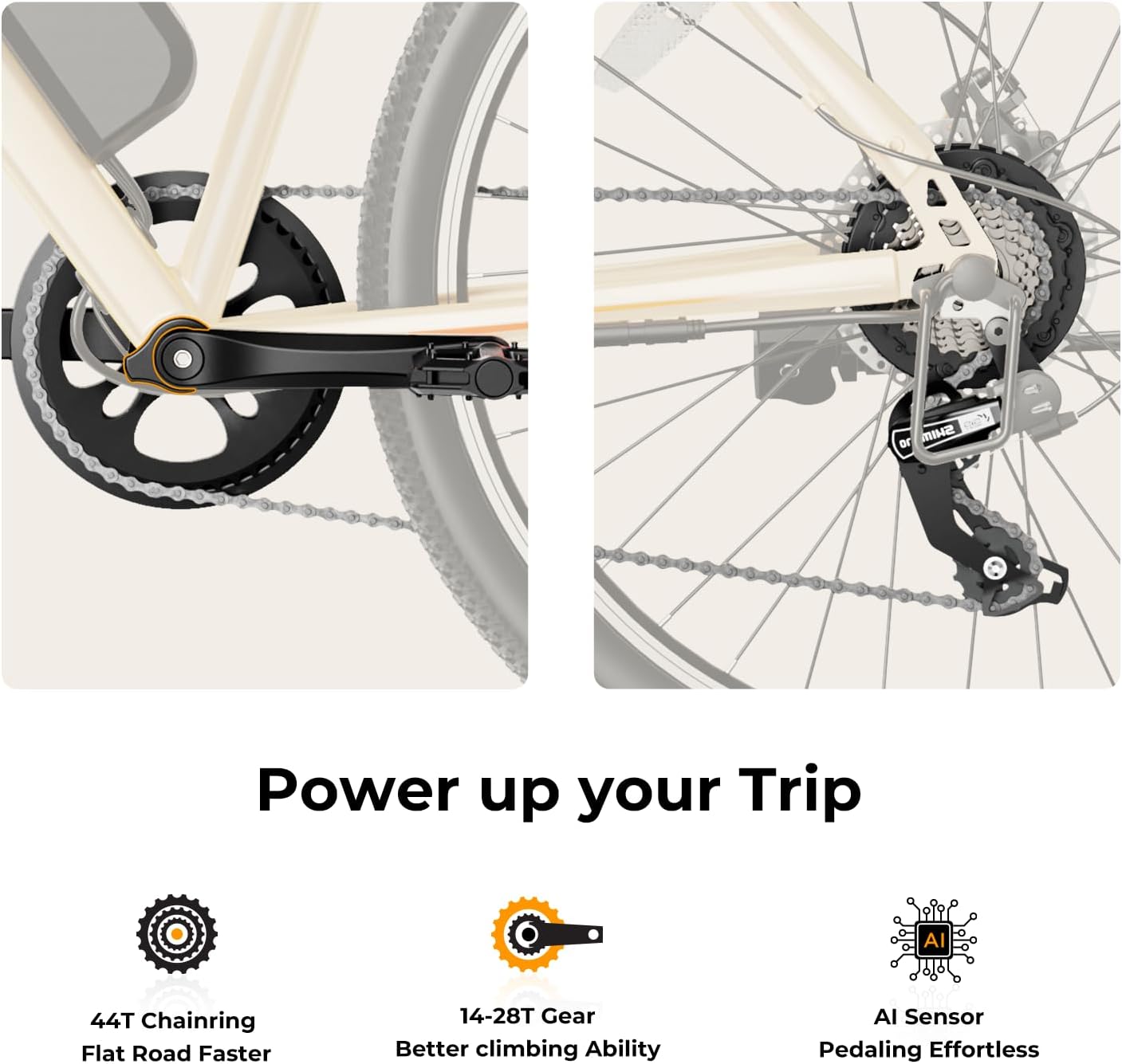 Jasion EB5 Electric Bike for Adults with Peak 750W Brushless Motor, 40Miles 20MPH Commuting Electric Mountain Bike with 360Wh Removable Battery, 7-Speed, 26' Tires and Front Fork Suspension
