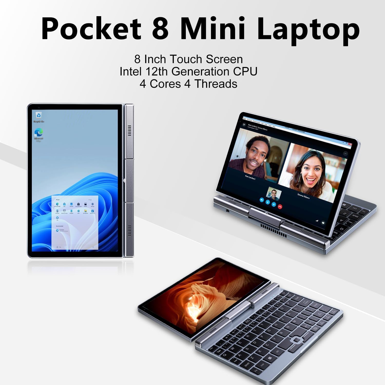 Crelander 2-in-1 Mini Laptop | 8-Inch Touchscreen Portable Small Pocket Computer | Intel 12th Gen N100 Processor | 12GB DDR5 RAM 1TB SSD | PD 30W Charging | WiFi6 BT5.2 |Backlit Keyboard |Windows 11