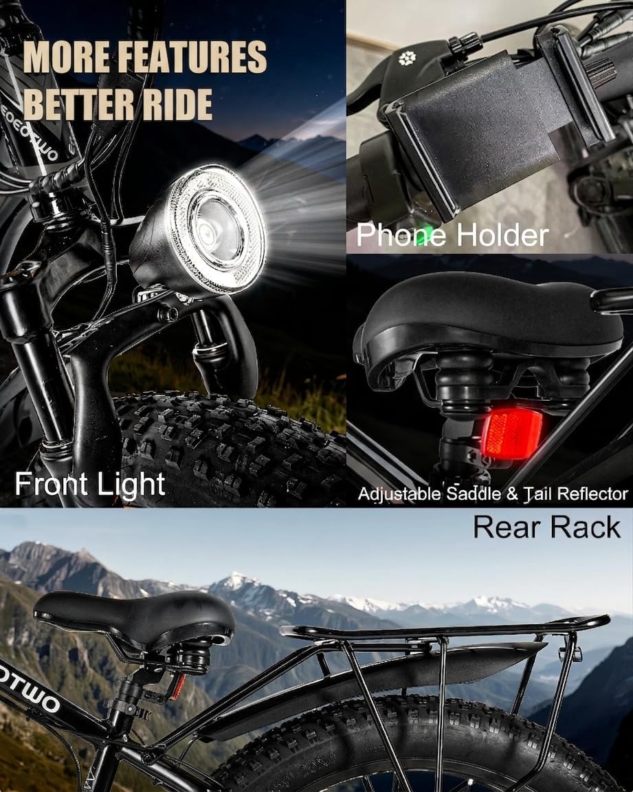 Electric Bike for Adults,1500W Peak Motor E Bikes, 26' Fat Tire Electric Bicycle, 28+ MPH 60 Miles Electric Mountain Bike, Removable Battery, Dual Brake, 7 Speed