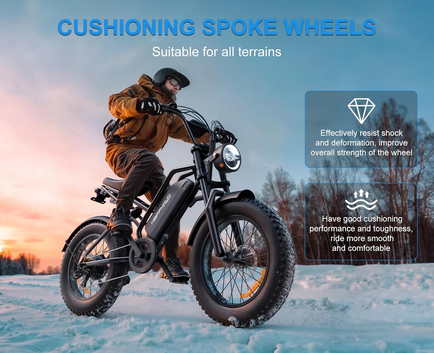 HAPPYRUN Electric Bike,1500W 48V,18Ah E Bikes for Adults Electric 60+ Mile 32MPH Top Speed Electric Motorcycle All Terrain Fat Tire Electric Dirt Bike G50