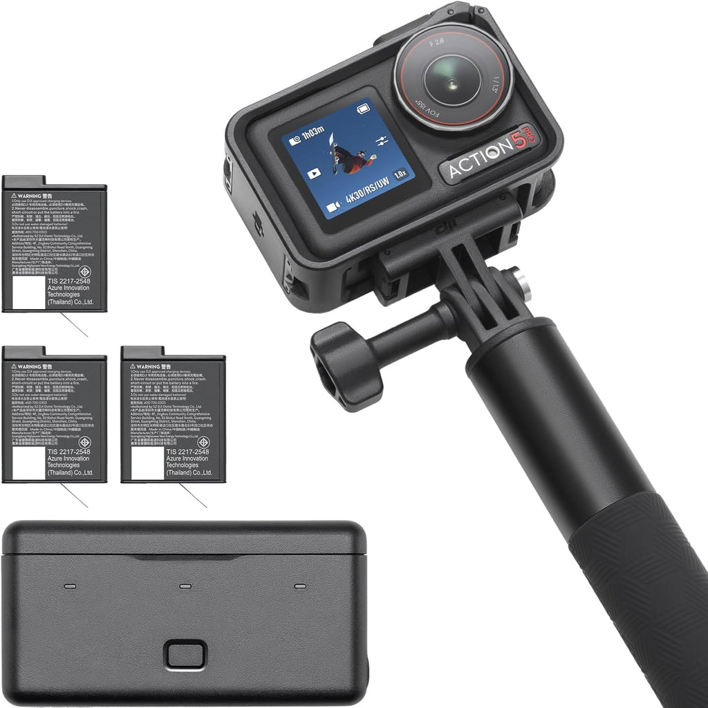 DJI Osmo Action 5 Pro Adventure Combo, Waterproof Action Camera with 1/1.3' Sensor, 4K/120fps Video, Subject Tracking, 12h Extended Battery Life with 3 Batteries, 1.5m Extension Rod, Battery Case