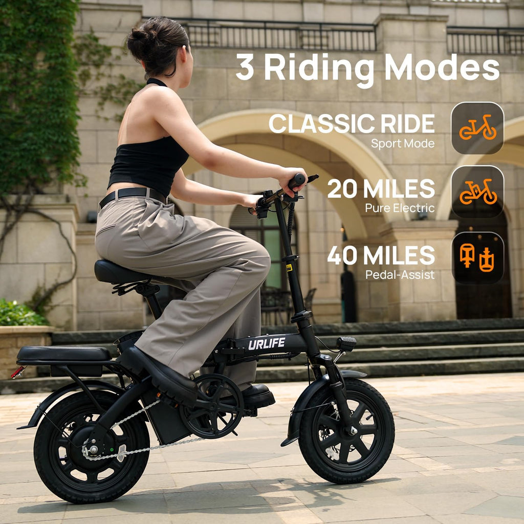 URLIFE Folding Electric Bike for Adults, 14' Portable Commuter ebikes, 20-40 Mile Long Range, 500W Peak Motor, 20MPH, UL 2849 Mini Bikes for Teens