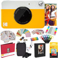 Kodak Printomatic Instant Camera (Yellow) All-in-Bundle + Zink Paper (20 Sheets) + Deluxe Case + Photo Album + 7 Sticker Sets + Markers + Scissors and More
