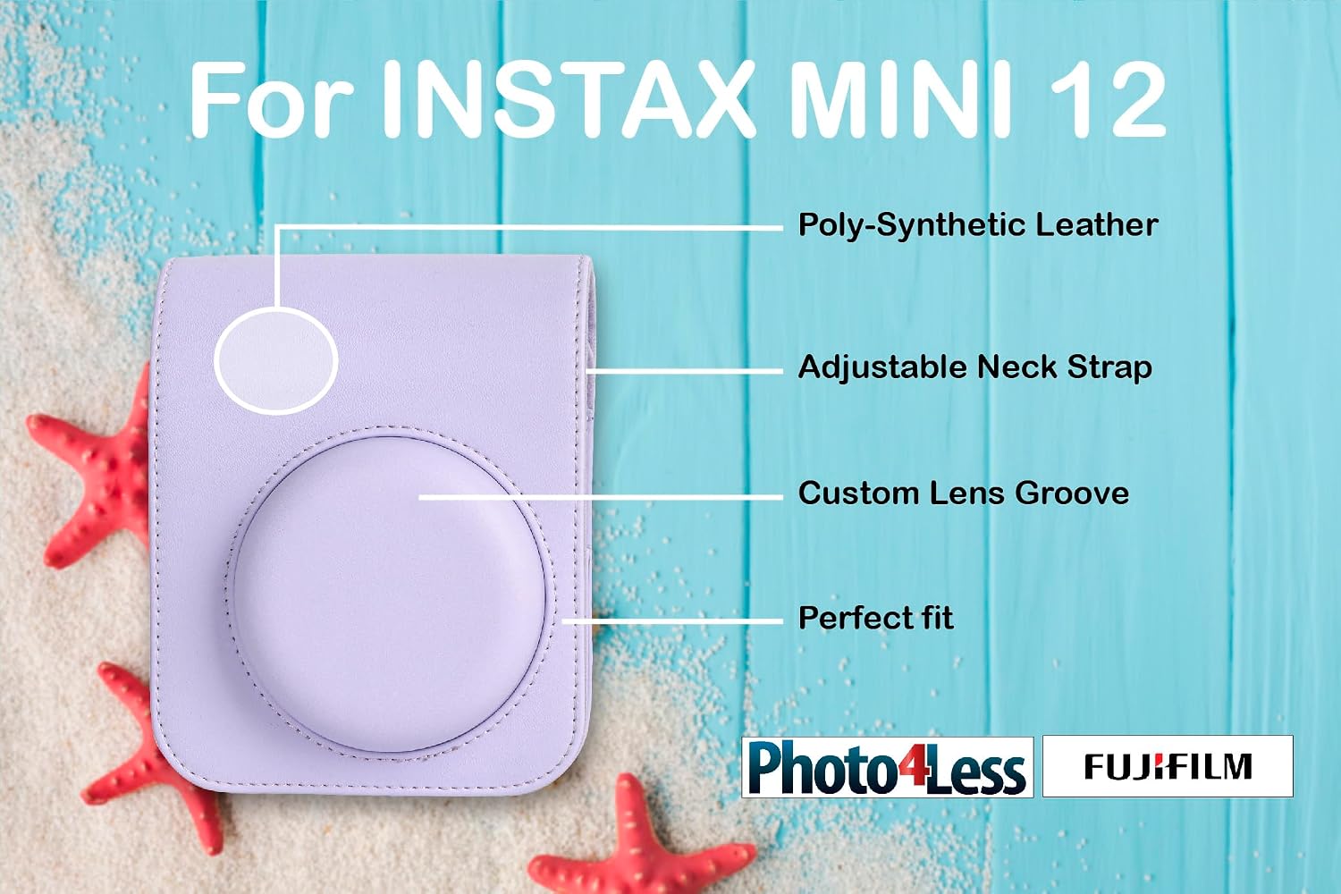 Fujifilm Instax Mini 12 Instant Film Camera Lilac Purple, Fujifilm Instax Mini Twin Pack Instant Film 20 Sheets, Case, Accessory Bundle