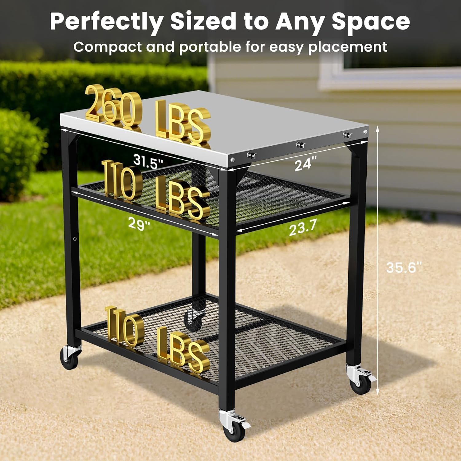 Hisencn Pizza Oven Table Cart for Ninja Woodfire, Blackstone, Cuisinart Pizza Oven, Outdoor Grill Cart, Stainless Steel Portable Grill Tables Grill Stand, Modular Table, Food Prep Carts with Hooks