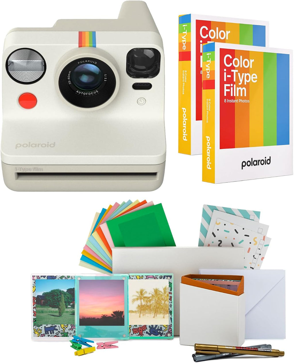 Polaroid Now Gen 2 Camera (Vintage White) with Double Pack Film and Photo Box Kit