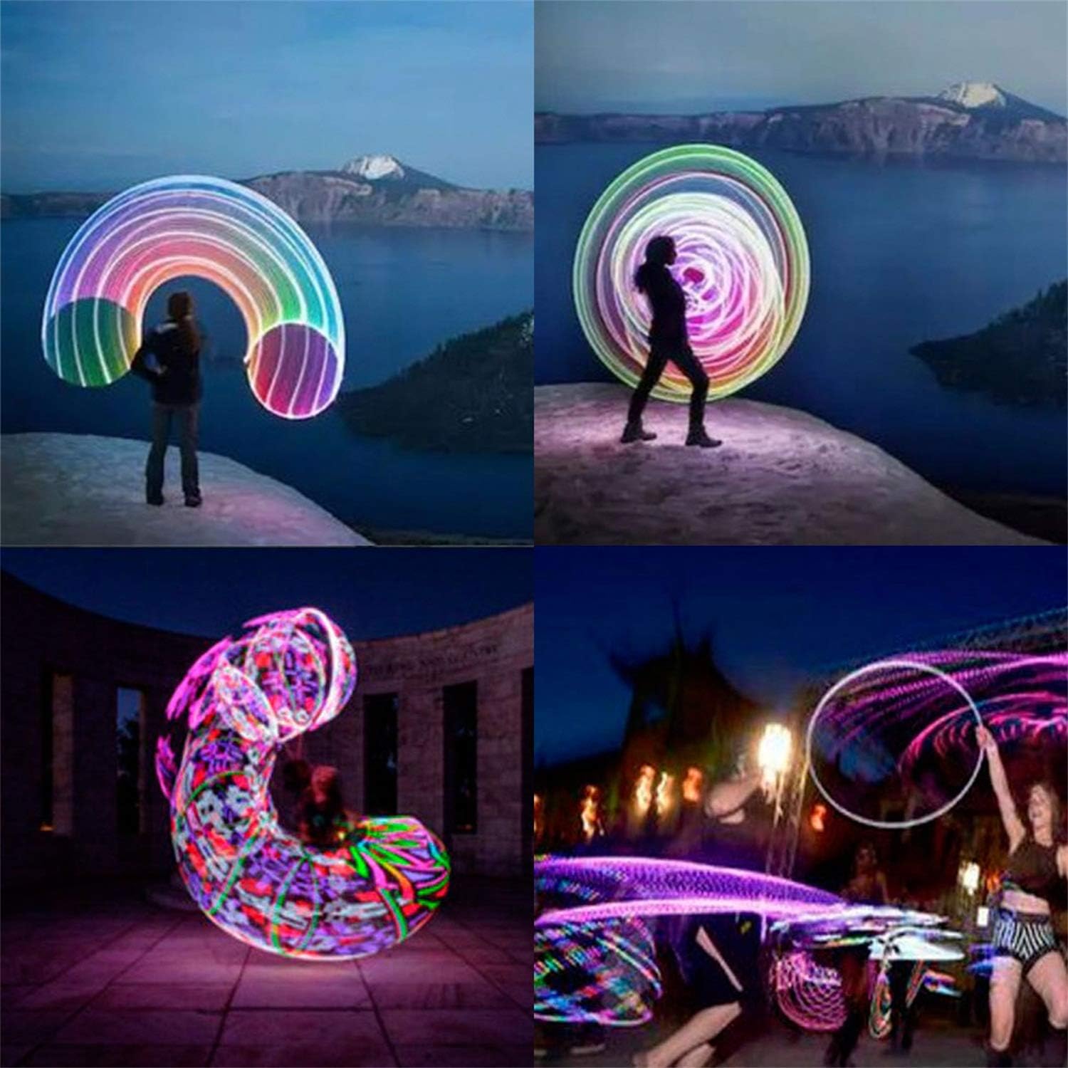 6Pack LED Hoop Dance Exercise Light Up Hoop for Adults, 36in Fitness Equipment Weight Loss Auto Color Changing Strobe Glow Light, 90cm for Hooper(Two AA Batteries are Needed. Not Included)
