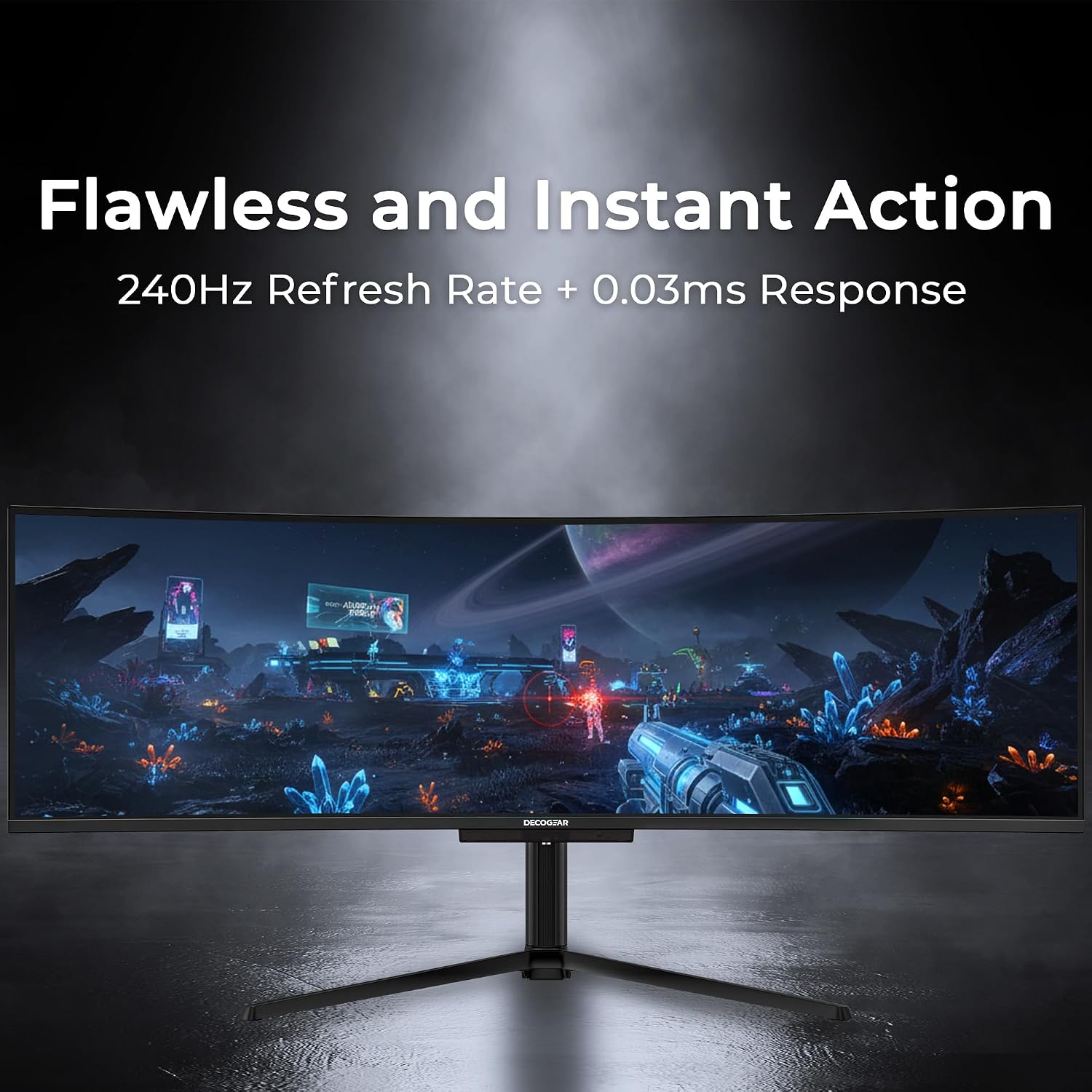 Deco Gear 49' QD-OLED 240Hz Curved Ultrawide Gaming Monitor - 5120×1440 DQHD, 32:9 Dual-QHD Display, 0.03 ms Response, HDR400 True Black, 90W USB-C, KVM, Adaptive Sync, RGB Lighting